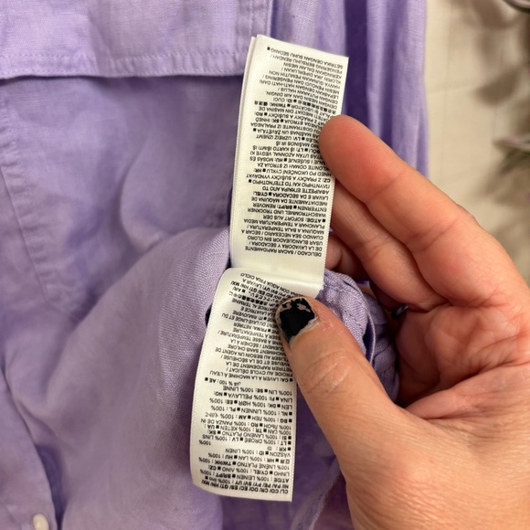 GAP Purple Lavender Oversized 100% Linen Cropped Button Down Large Y2K Oversized - Picture 10 of 12